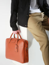 Leather Flandres Briefcase 2 Compartments Etrier Orange flandres EFLA8262-vue-porte